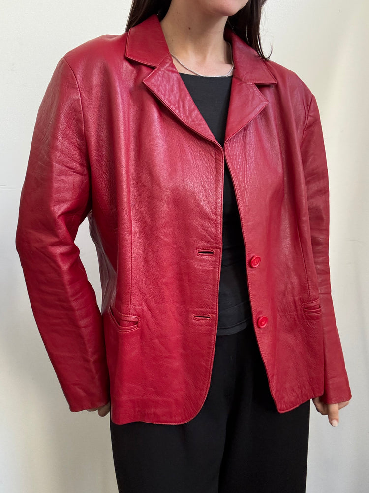 Vintage Red Leather Blazer in Size M
