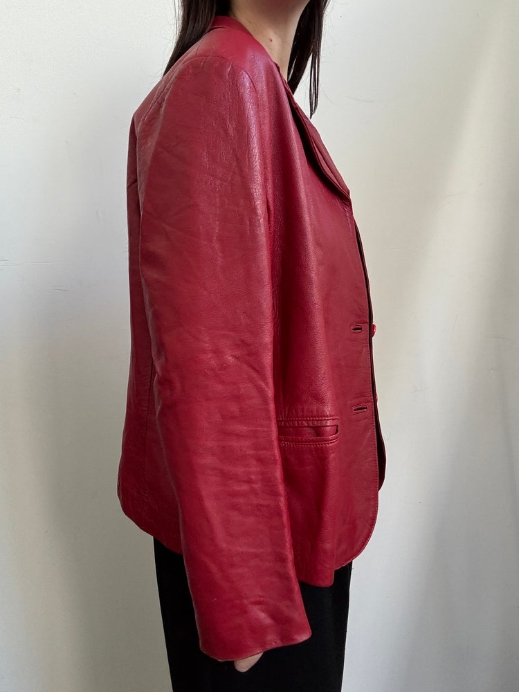Vintage Red Leather Blazer in Size M