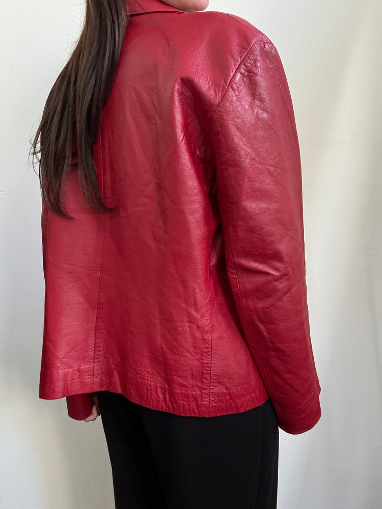 Vintage Red Leather Blazer in Size M