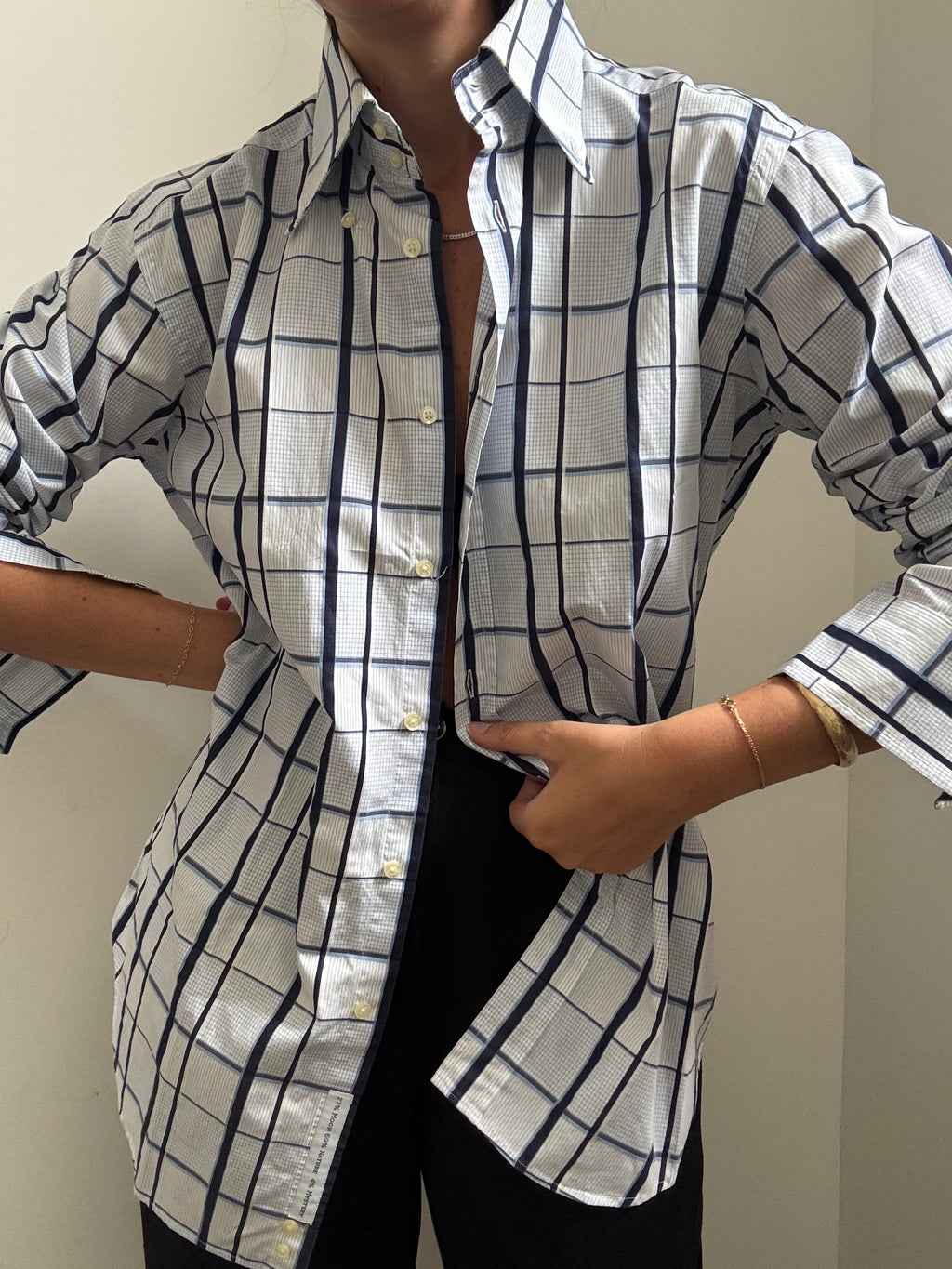 Vintage Etro Blue Checked Button-Up Size Medium