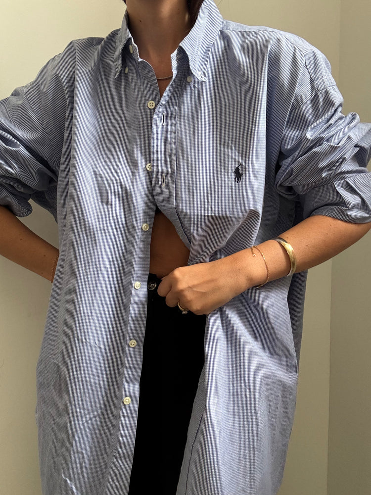 Vintage RL Blue Cotton Gingham Button-Up Size XL