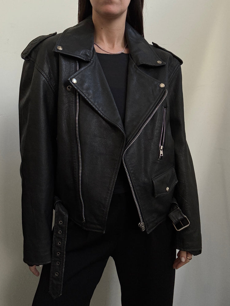 Vintage Moto Leather Bomber in Size L