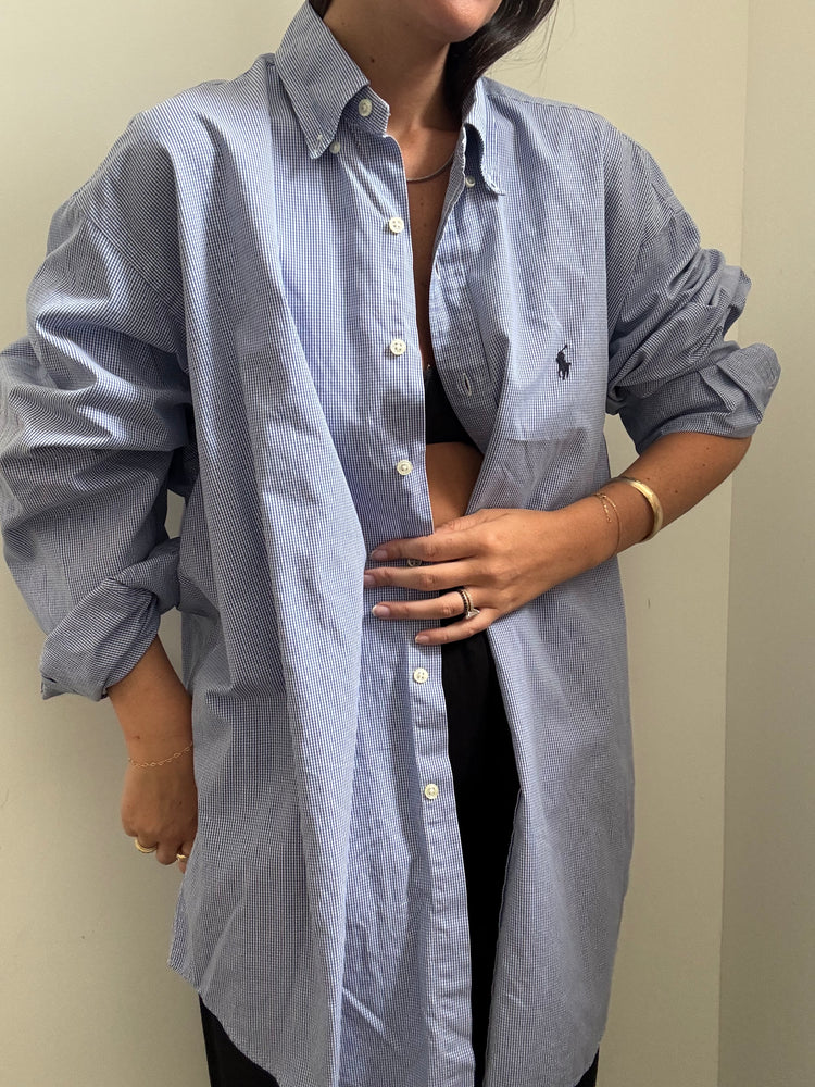 Vintage RL Blue Cotton Gingham Button-Up Size XL