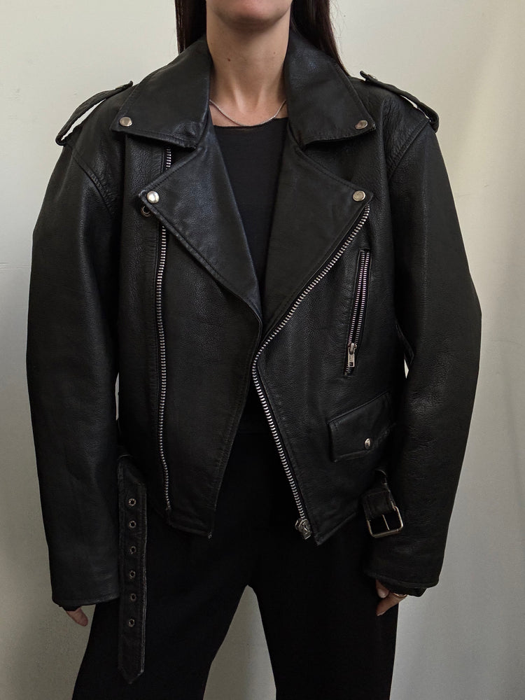 Vintage Moto Leather Bomber in Size L