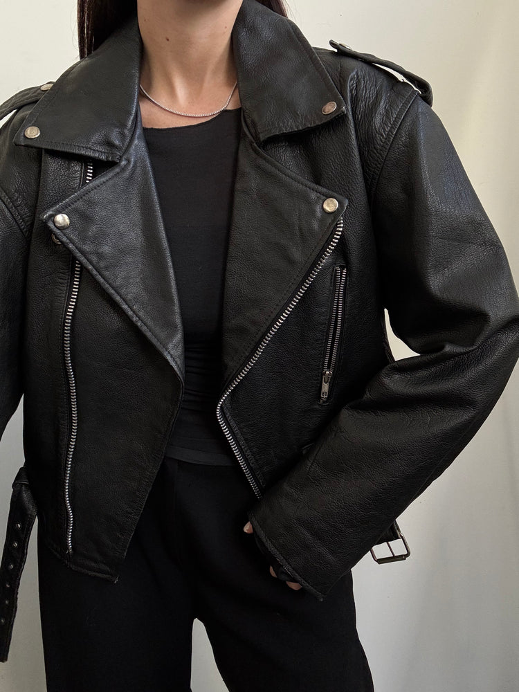 Vintage Moto Leather Bomber in Size L