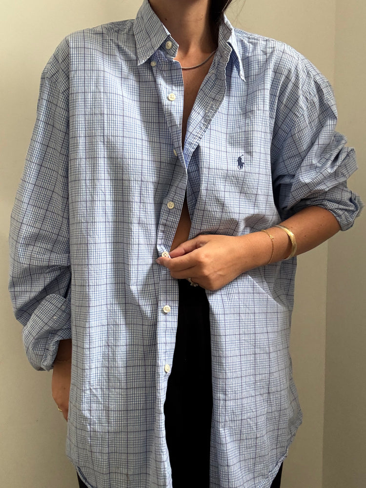 Vintage RL Blue Cotton Plaid Button-Up Size XL