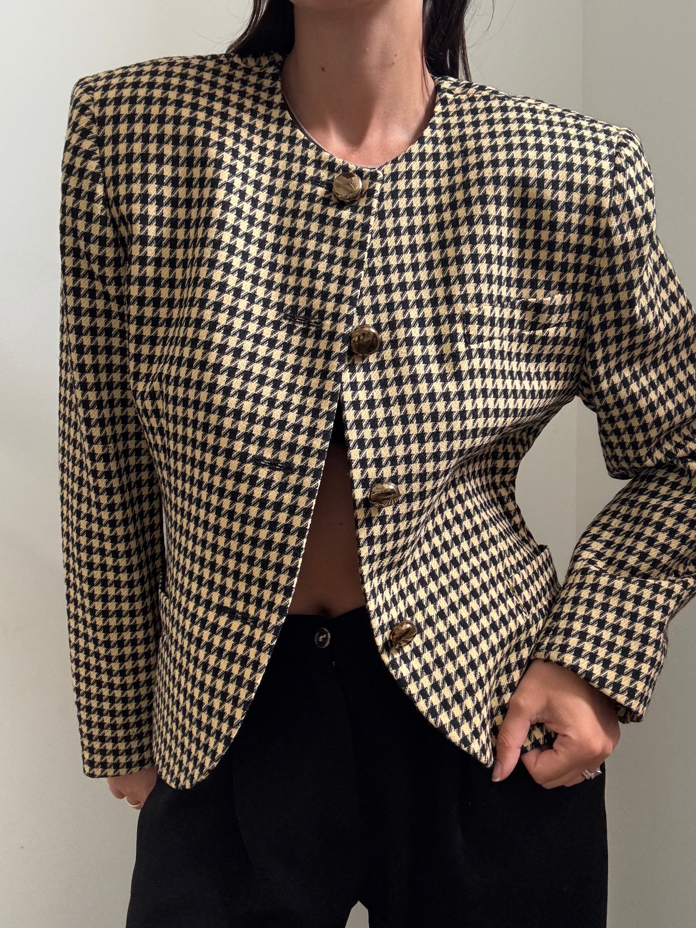 Vintage Gingham Black and Tan Blazer Size Large