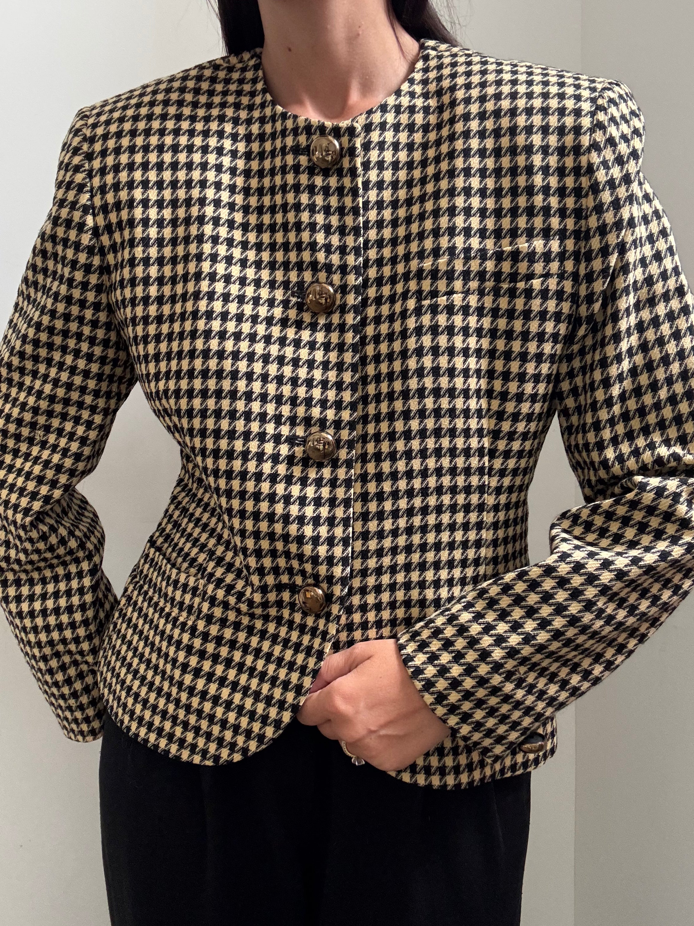 Vintage Gingham Black and Tan Blazer Size Large