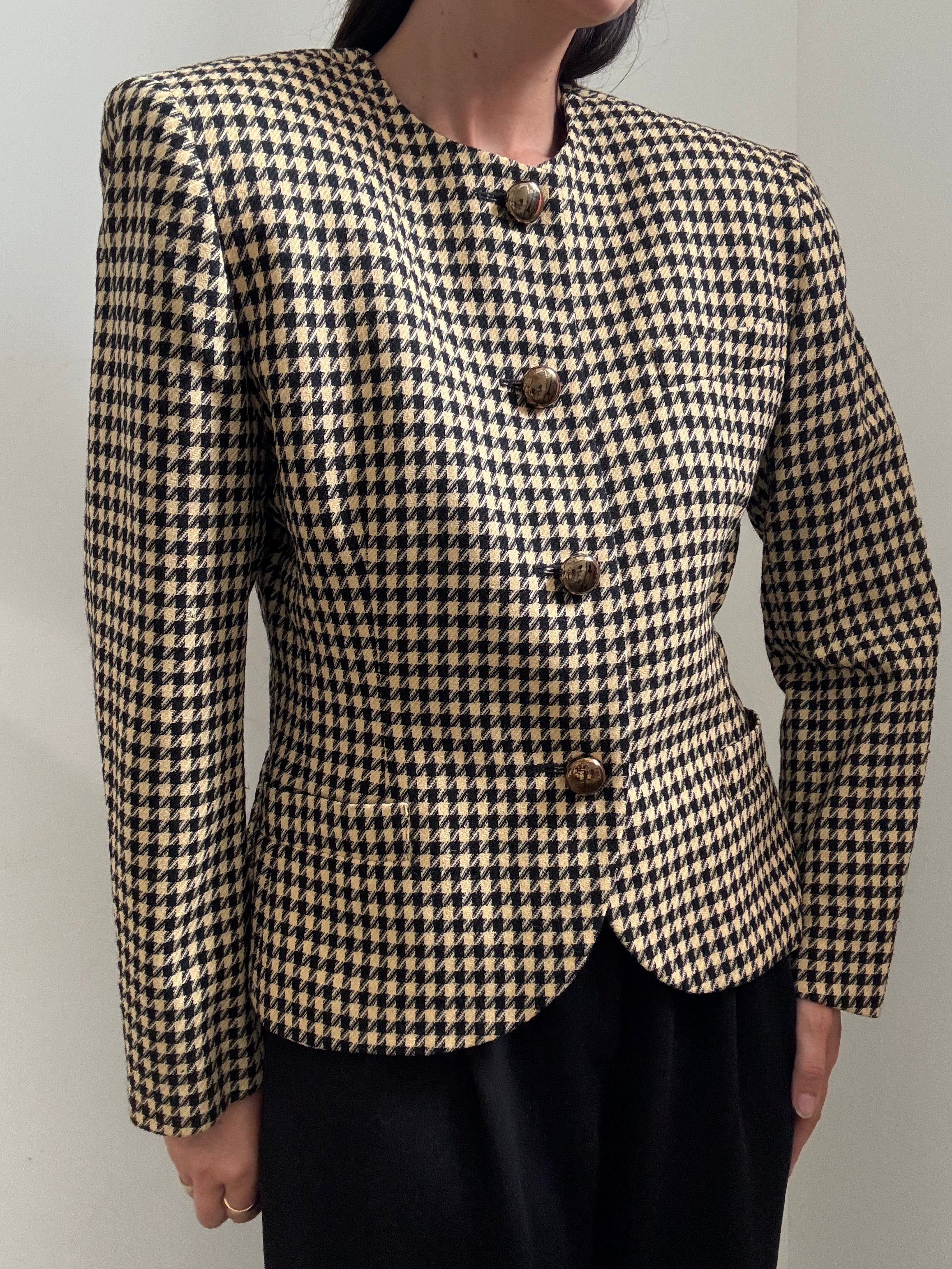 Vintage Gingham Black and Tan Blazer Size Large