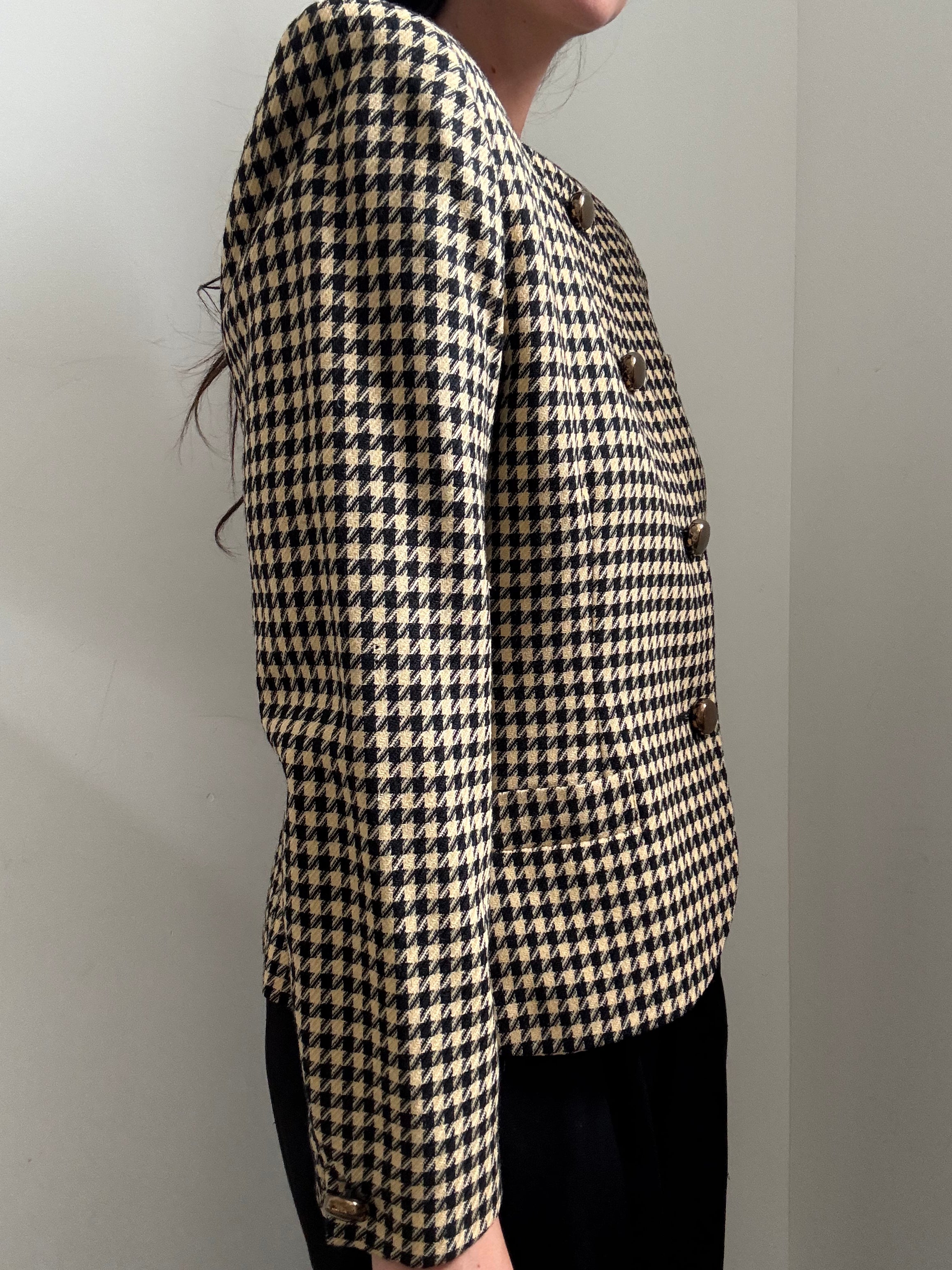 Vintage Gingham Black and Tan Blazer Size Large