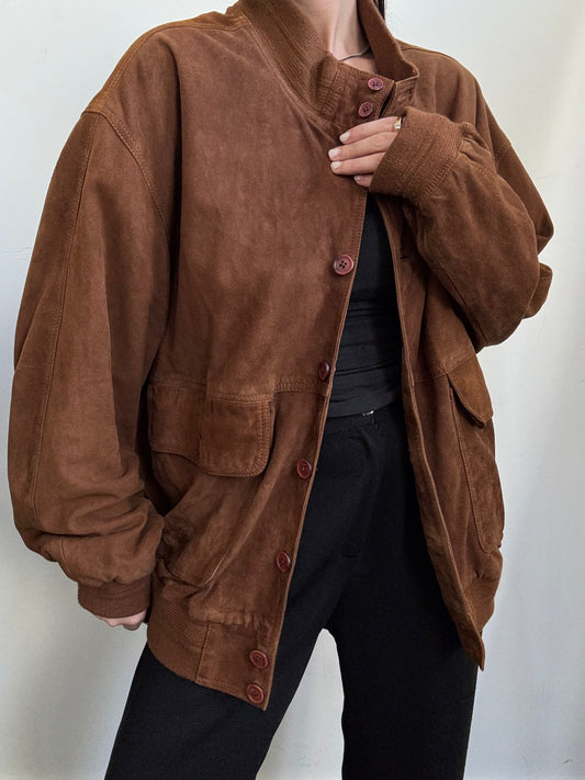 Vintage Saddle Brown Suede Bomber in Size L