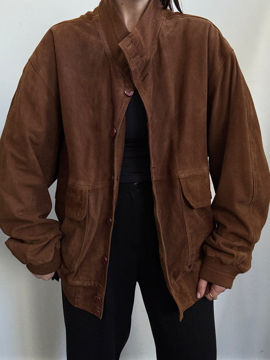 Vintage Saddle Brown Suede Bomber in Size L