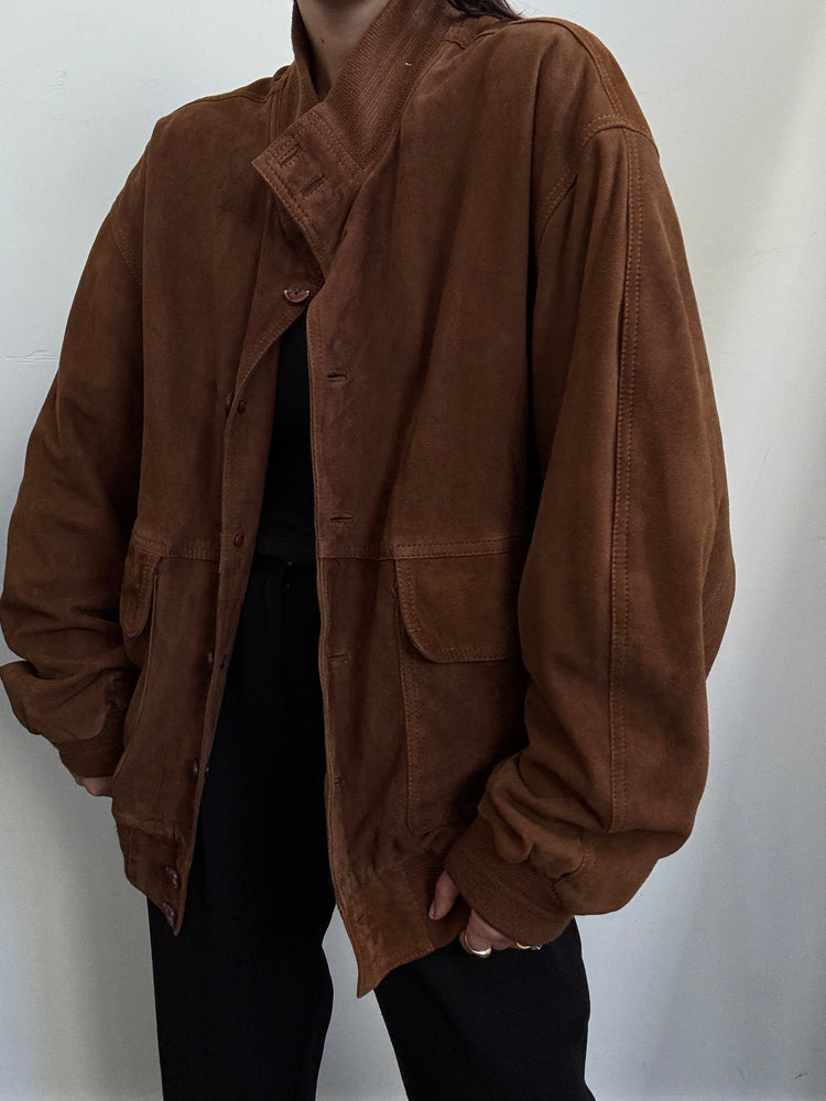 Vintage Saddle Brown Suede Bomber in Size L