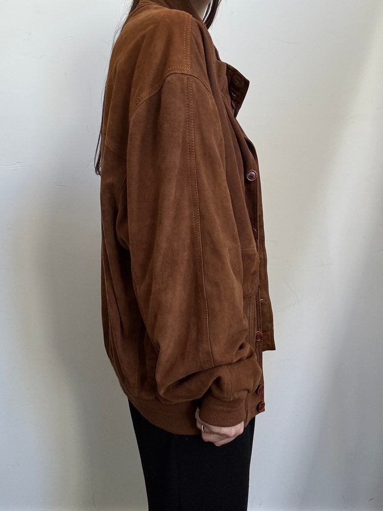 Vintage Saddle Brown Suede Bomber in Size L