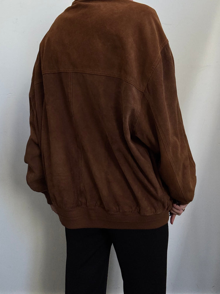 Vintage Saddle Brown Suede Bomber in Size L