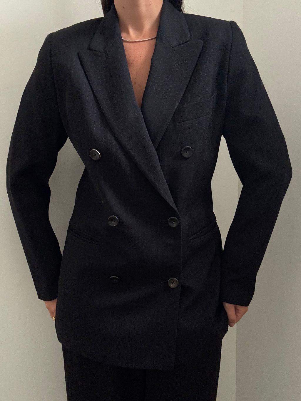 Vintage Bergdorf Goodman Pin Stripe Double-Breasted Blazer Size Large