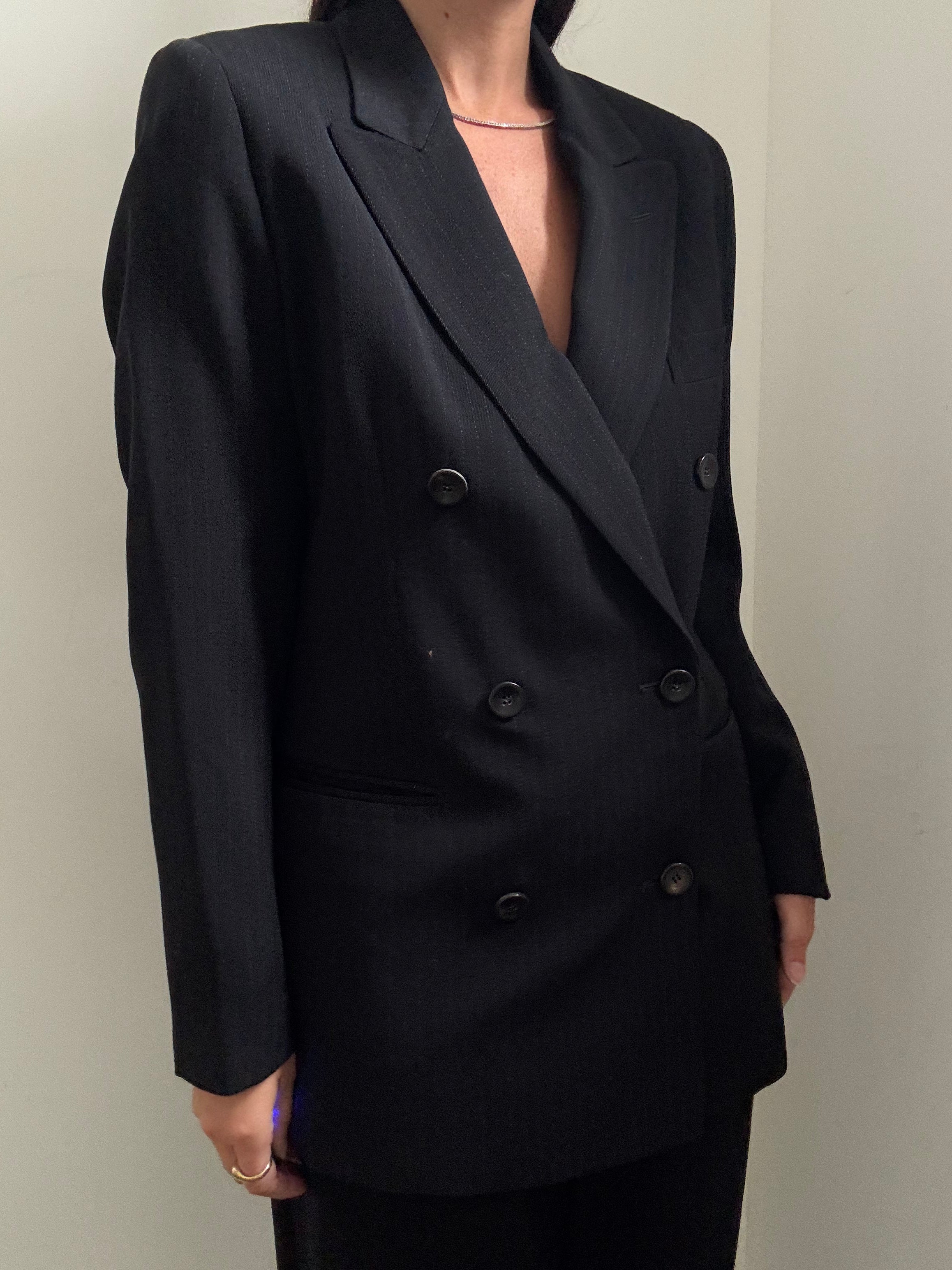 Vintage Bergdorf Goodman Pin Stripe Double-Breasted Blazer Size Large