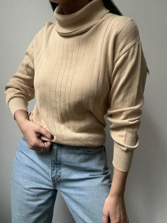 Vintage Tan Pierre Cardin Tan Cotton Turtle Neck Size S