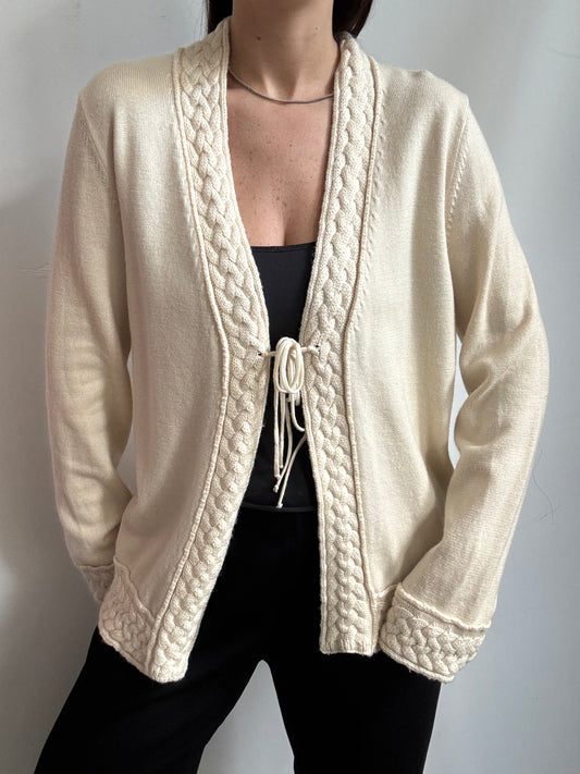 Vintage Wool Beige Cable Knit Cardigan Size Large