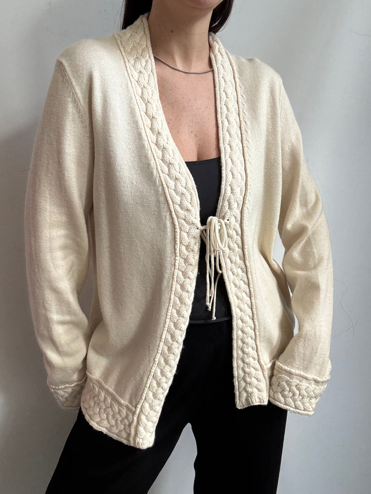 Vintage Wool Beige Cable Knit Cardigan Size Large