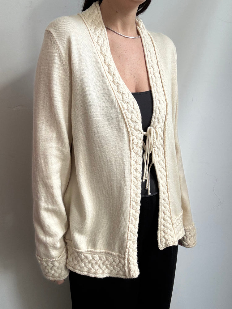 Vintage Wool Beige Cable Knit Cardigan Size Large