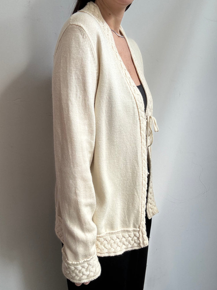 Vintage Wool Beige Cable Knit Cardigan Size Large