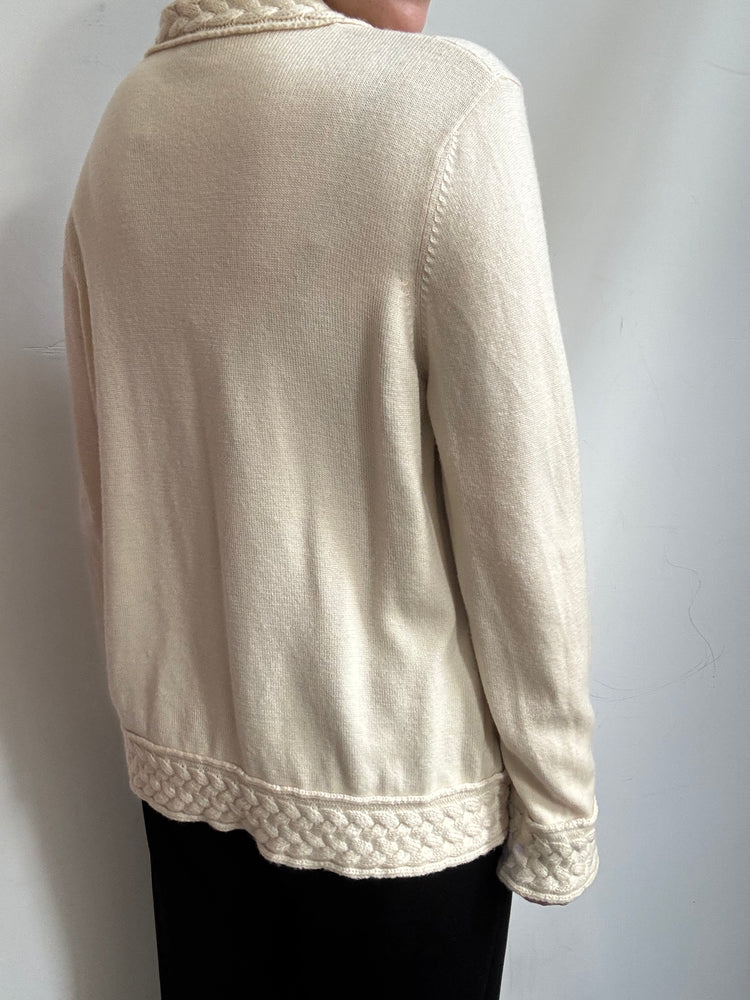 Vintage Wool Beige Cable Knit Cardigan Size Large
