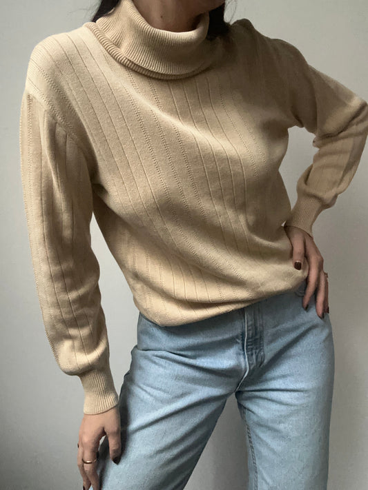 Vintage Tan Pierre Cardin Tan Cotton Turtle Neck Size S