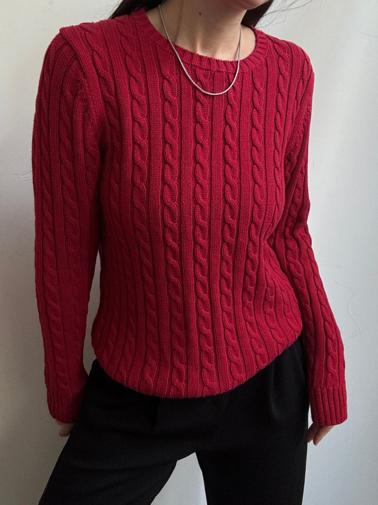 Vintage L.L. Bean Red Cotton Sweater Size Medium