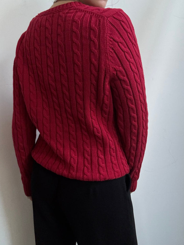 Vintage L.L. Bean Red Cotton Sweater Size Medium