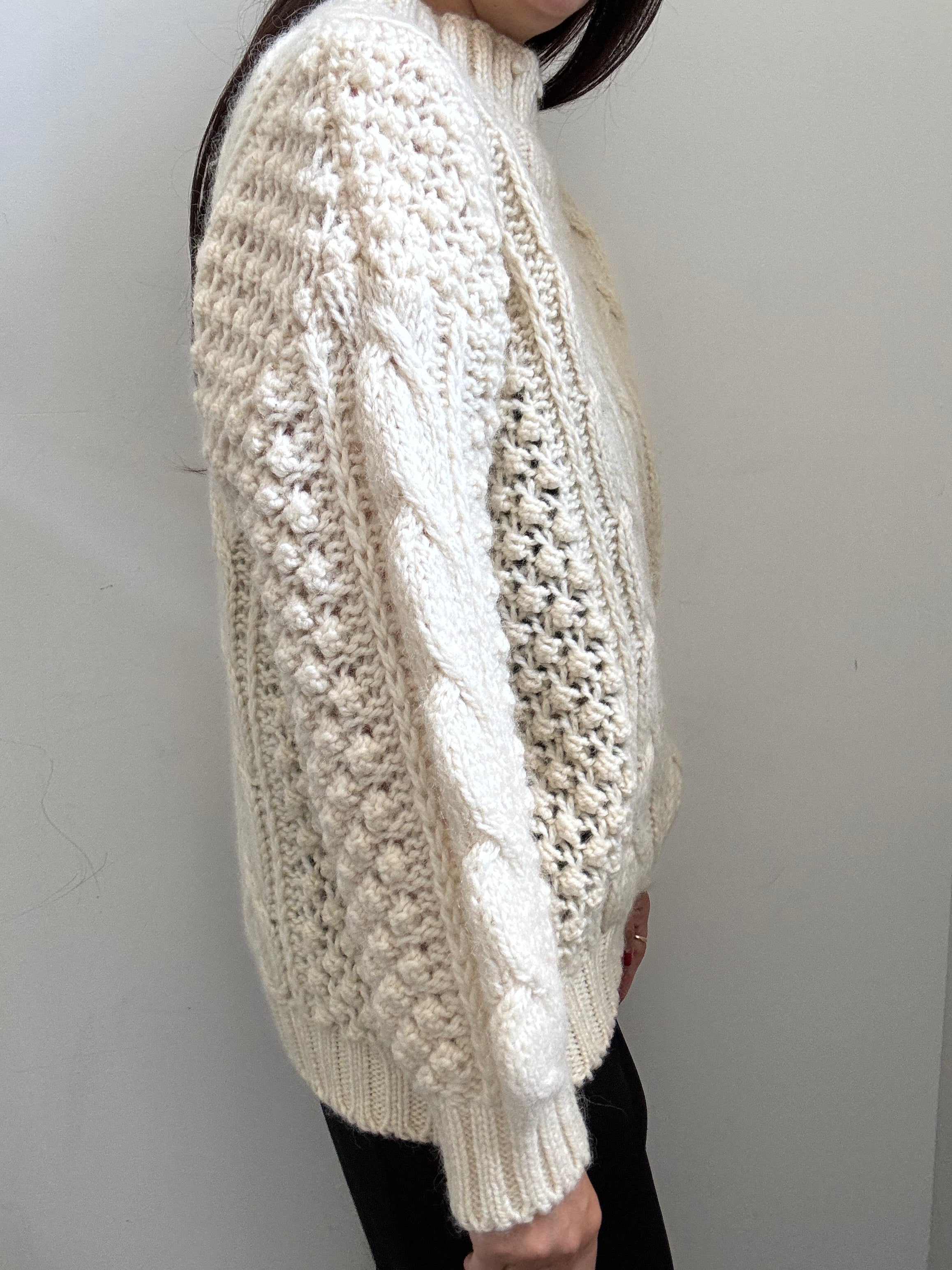 Vintage Cream Collared Cable Knit Sweater Size Large