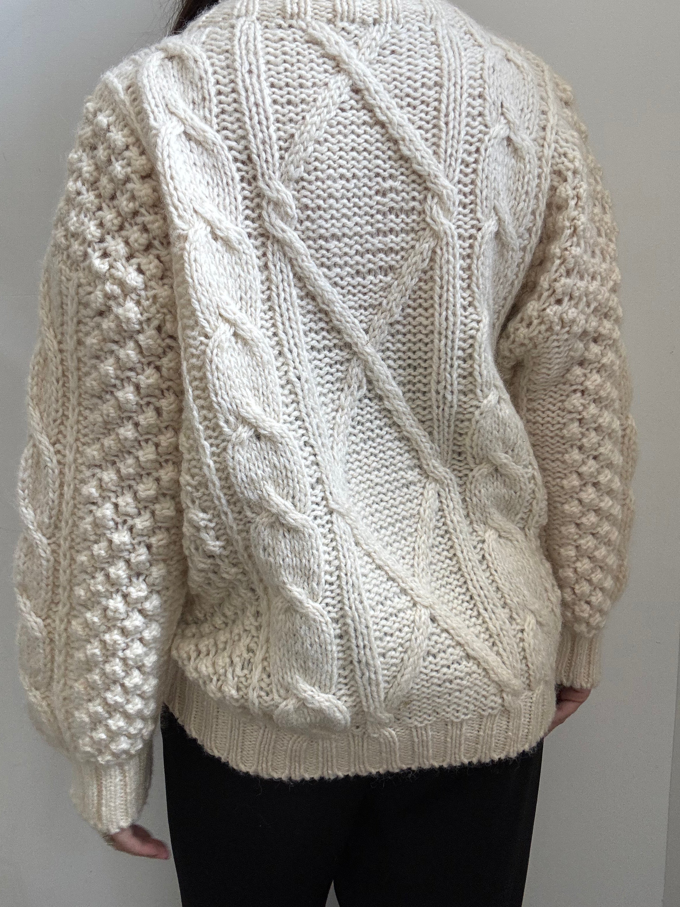 Vintage Cream Collared Cable Knit Sweater Size Large