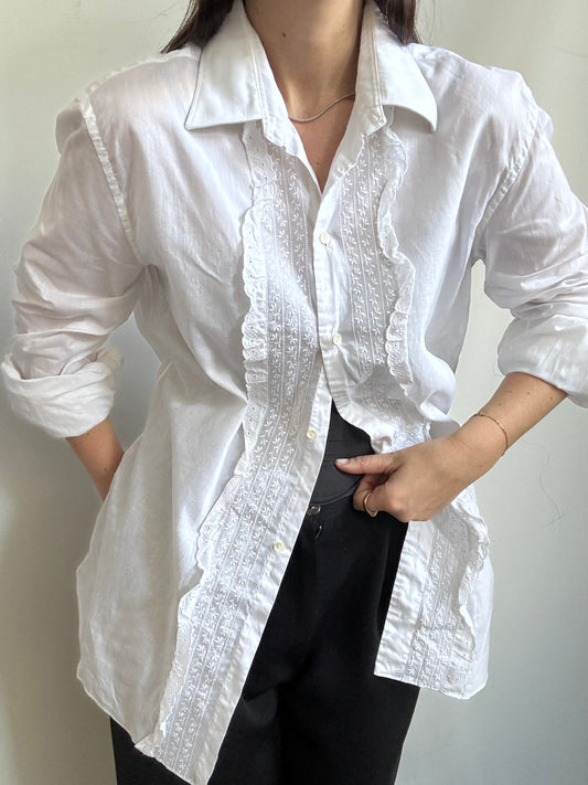 Vintage White Tuxedo Lace Shirt Size Medium