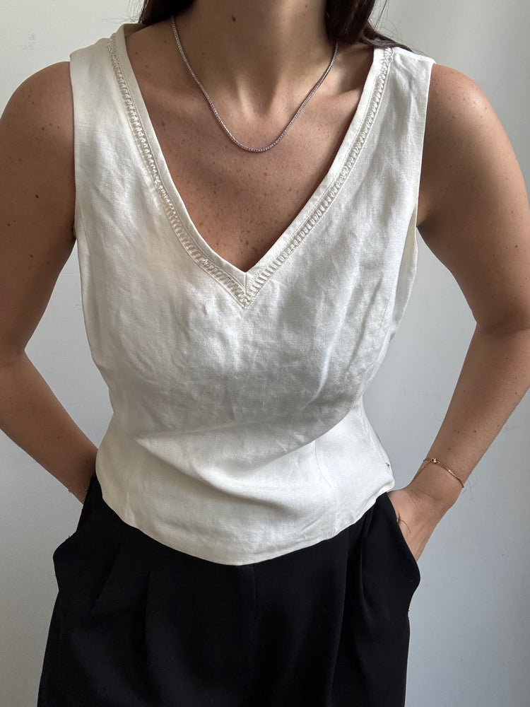 Vintage Linen Fitted Tank Size Small