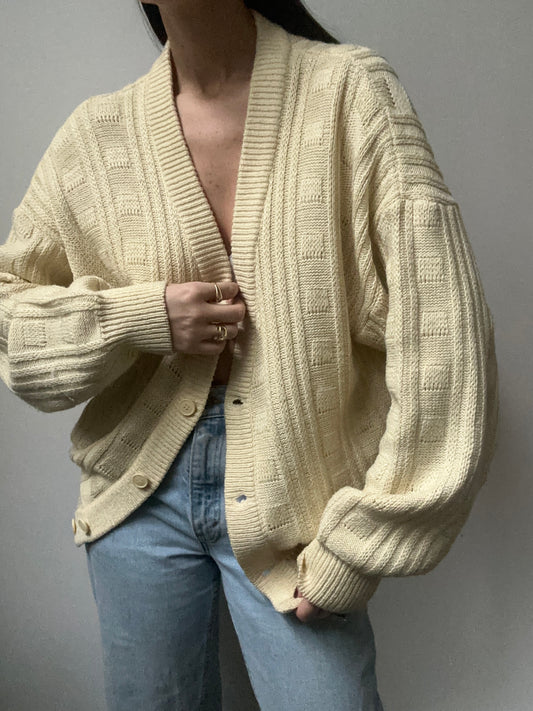 Vintage Cream Rib Knit Cardigan Size M