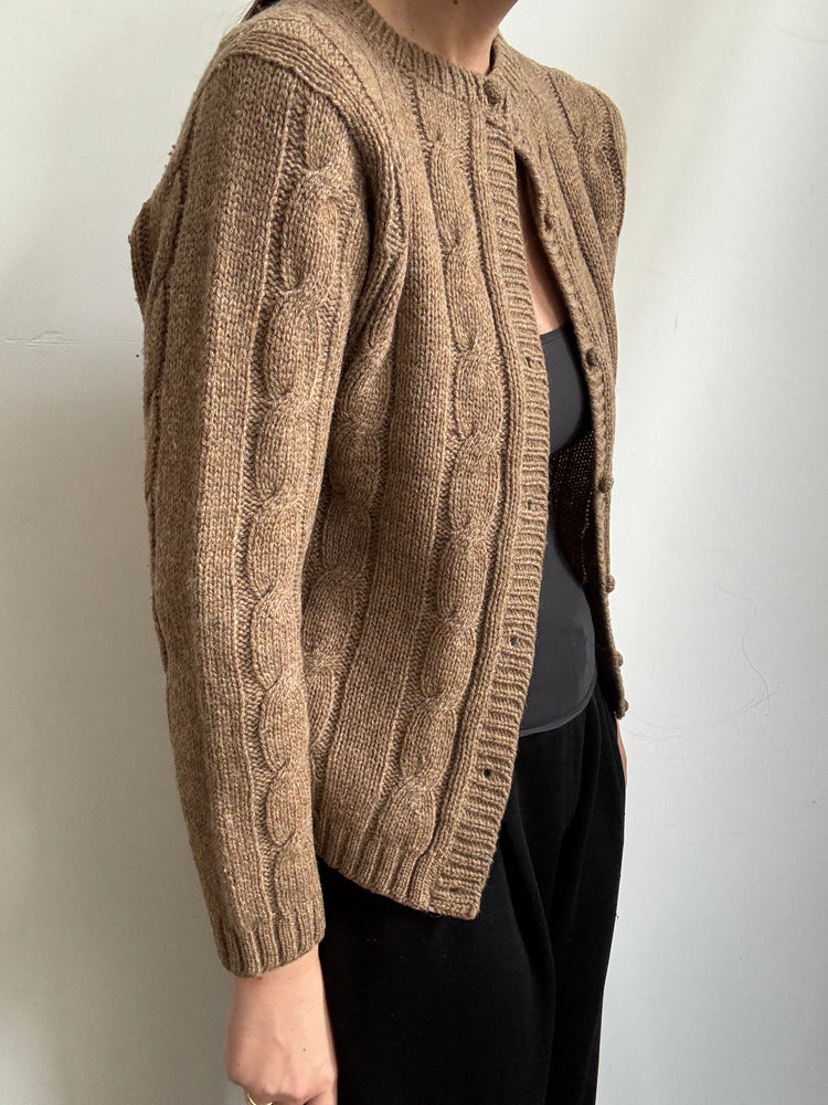 Vintage Brown Wool Cable Knit Cardigan Size Small