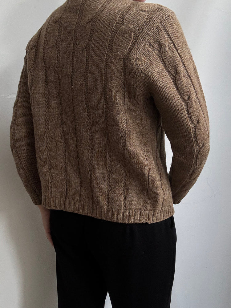 Vintage Brown Wool Cable Knit Cardigan Size Small