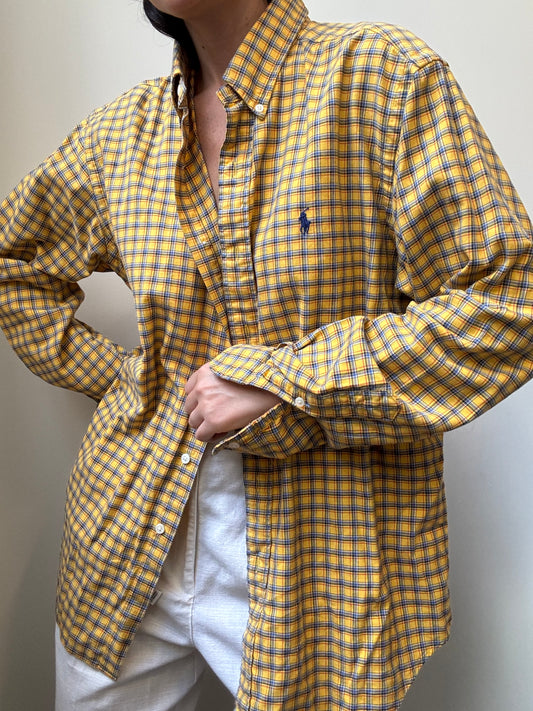 Vintage Ralph Lauren Yellow Plaid Cotton Button-Up Size Large