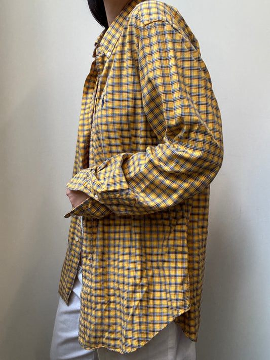 Vintage Ralph Lauren Yellow Plaid Cotton Button-Up Size Large