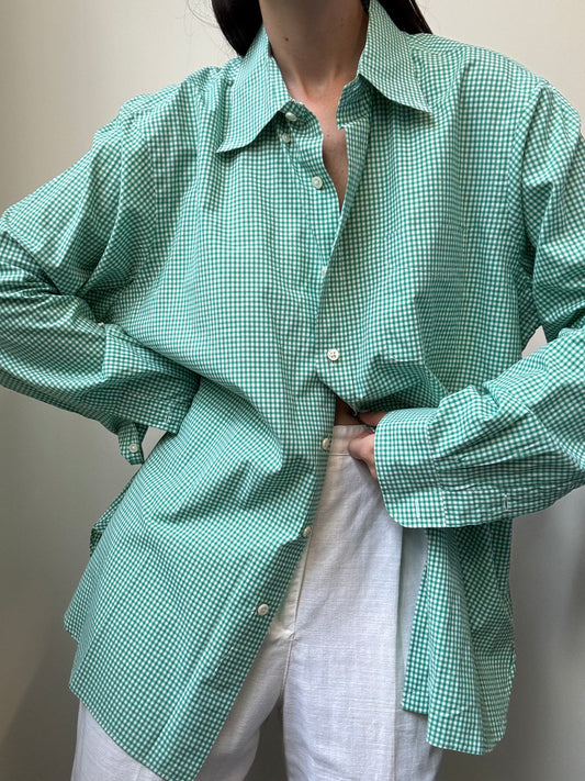 Vintage Ralph Lauren Green Checkered Button-Up Shirt Size Large