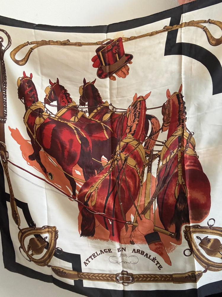 Vintage Silk Horse Motif Scarf