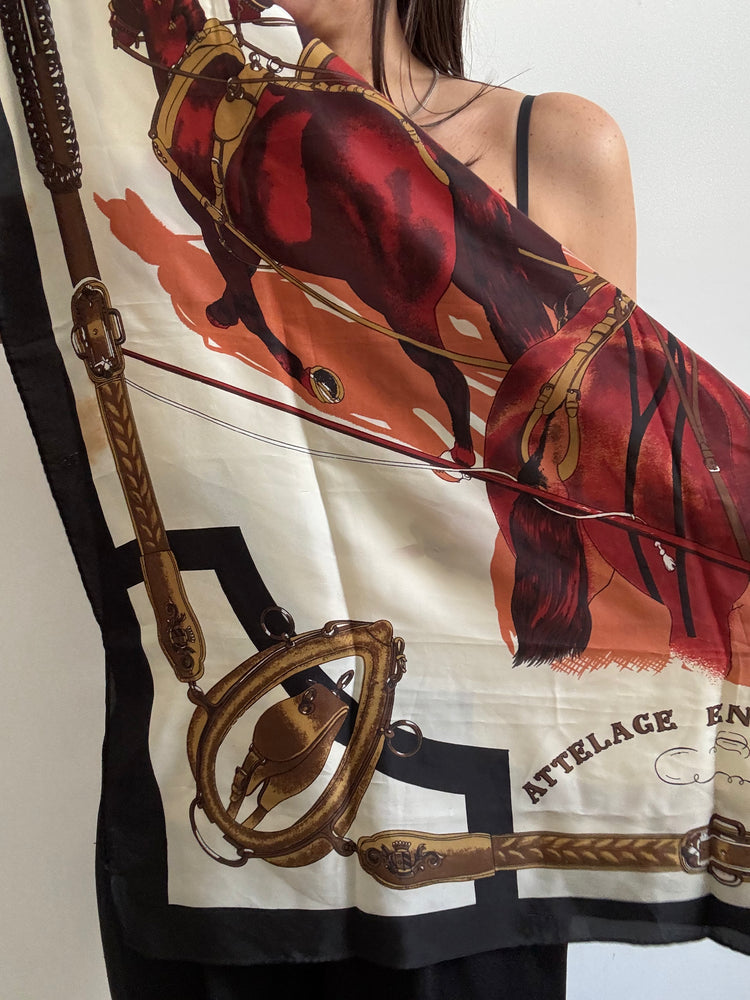 Vintage Silk Horse Motif Scarf