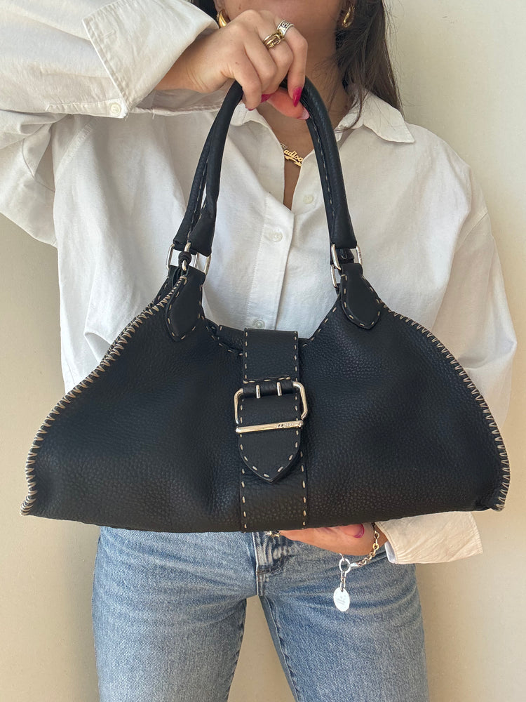 Vintage Fendi Black Selleria Shoulder Bag