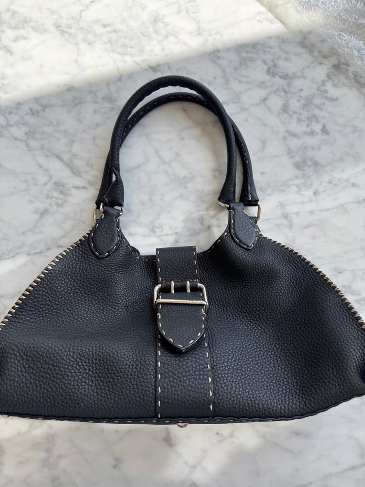 Vintage Fendi Black Selleria Shoulder Bag