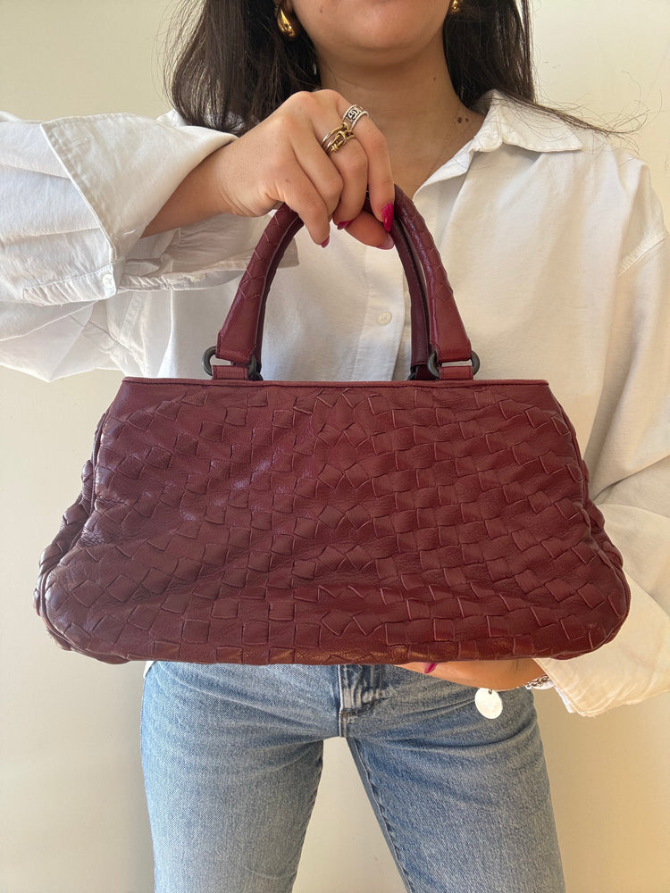 Vintage Bottega Veneta Red Intrecciato Leather Handbag