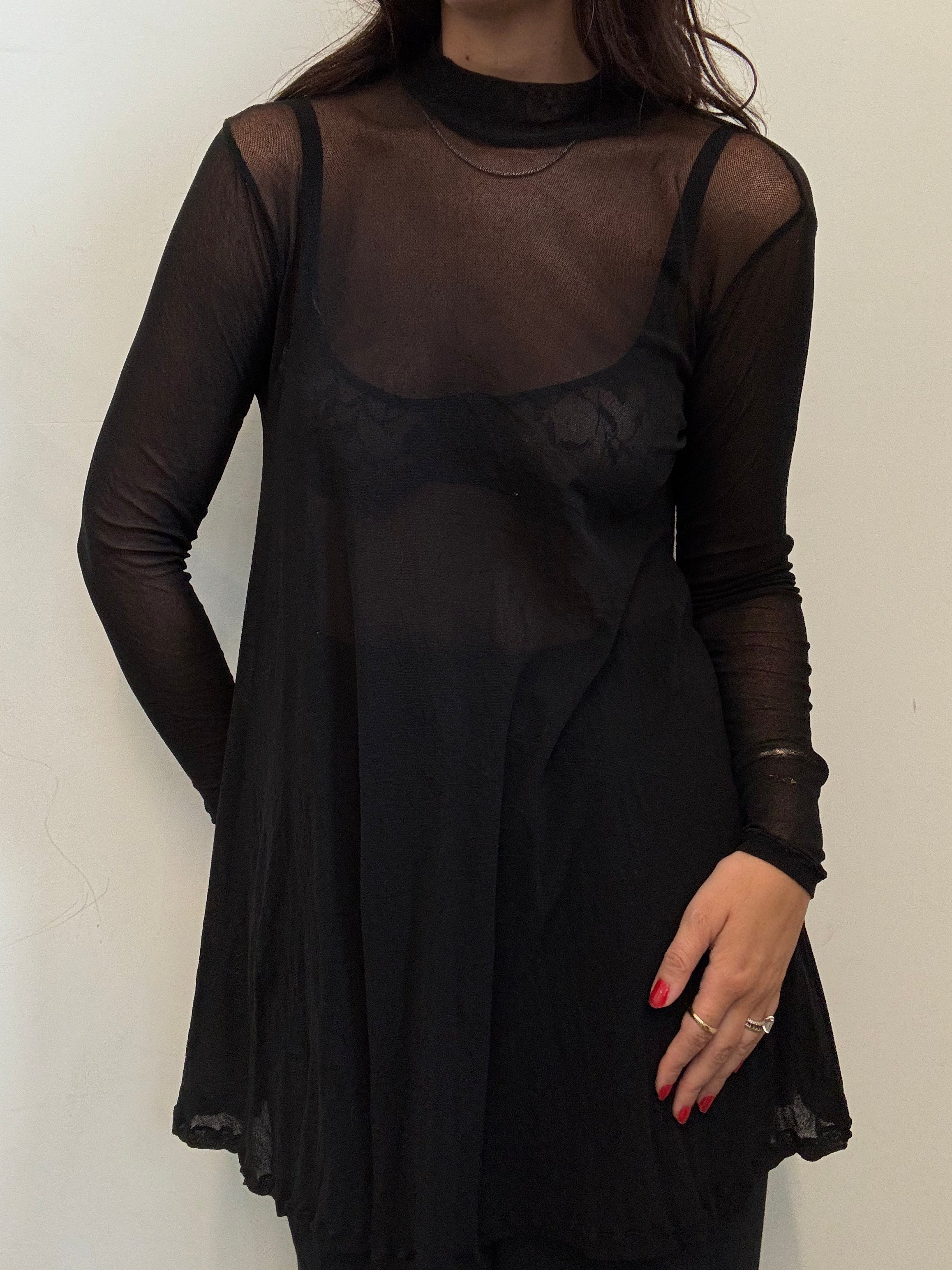 Vintage Black Sheer Tunic Top Size XS