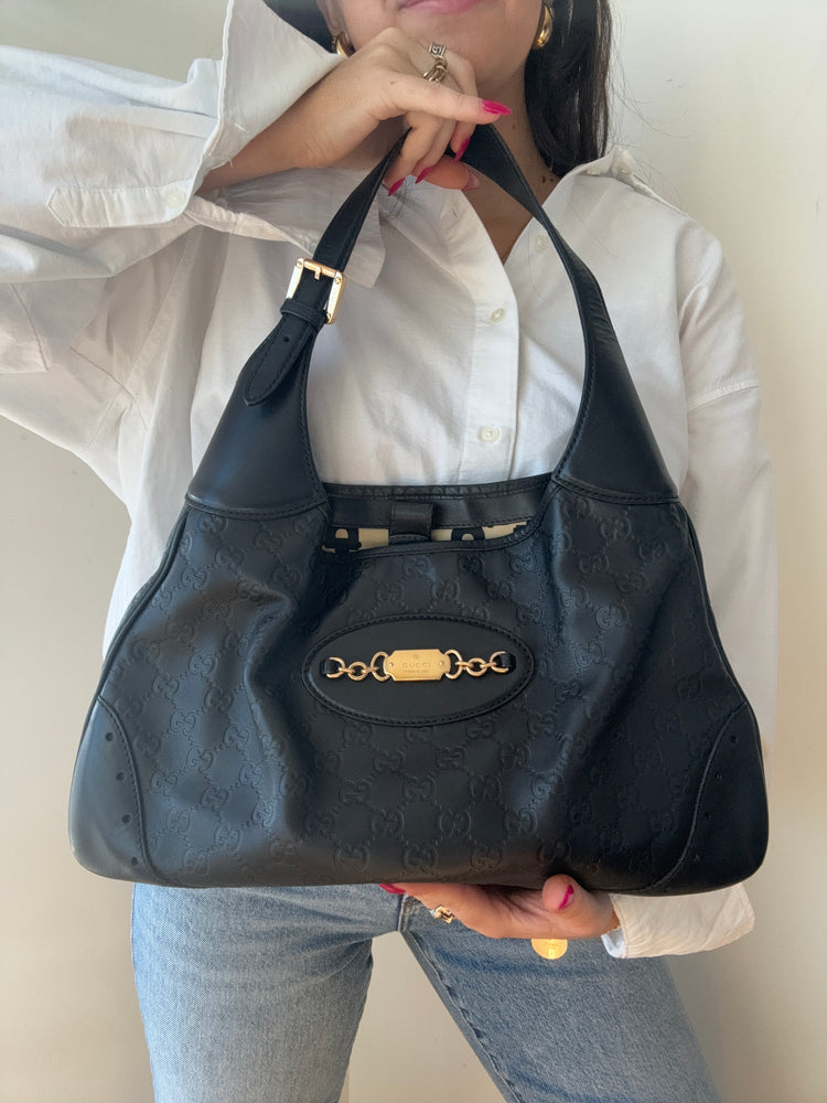 Vintage Gucci Black Leather Shoulder Bag