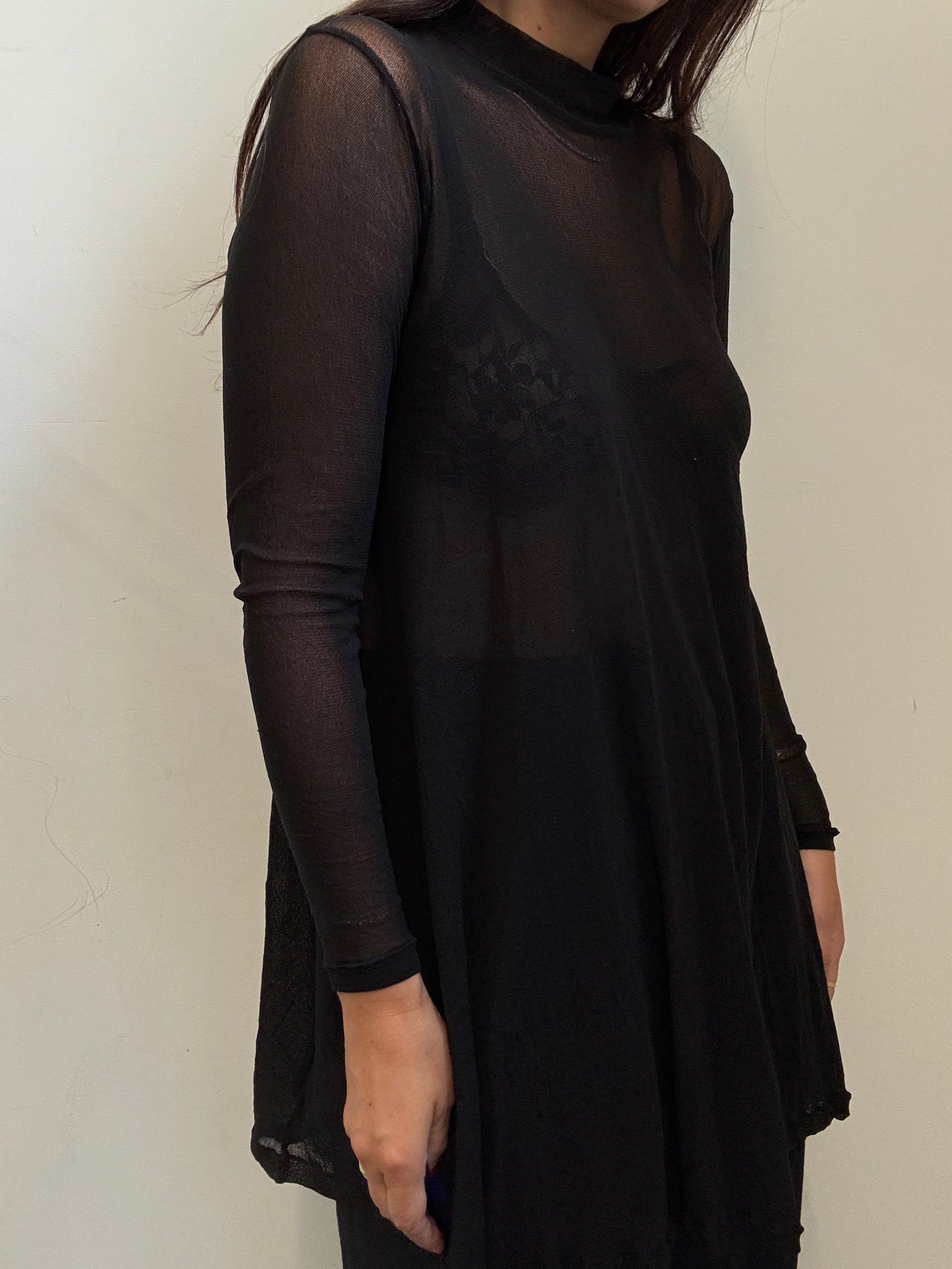 Vintage Black Sheer Tunic Top Size XS