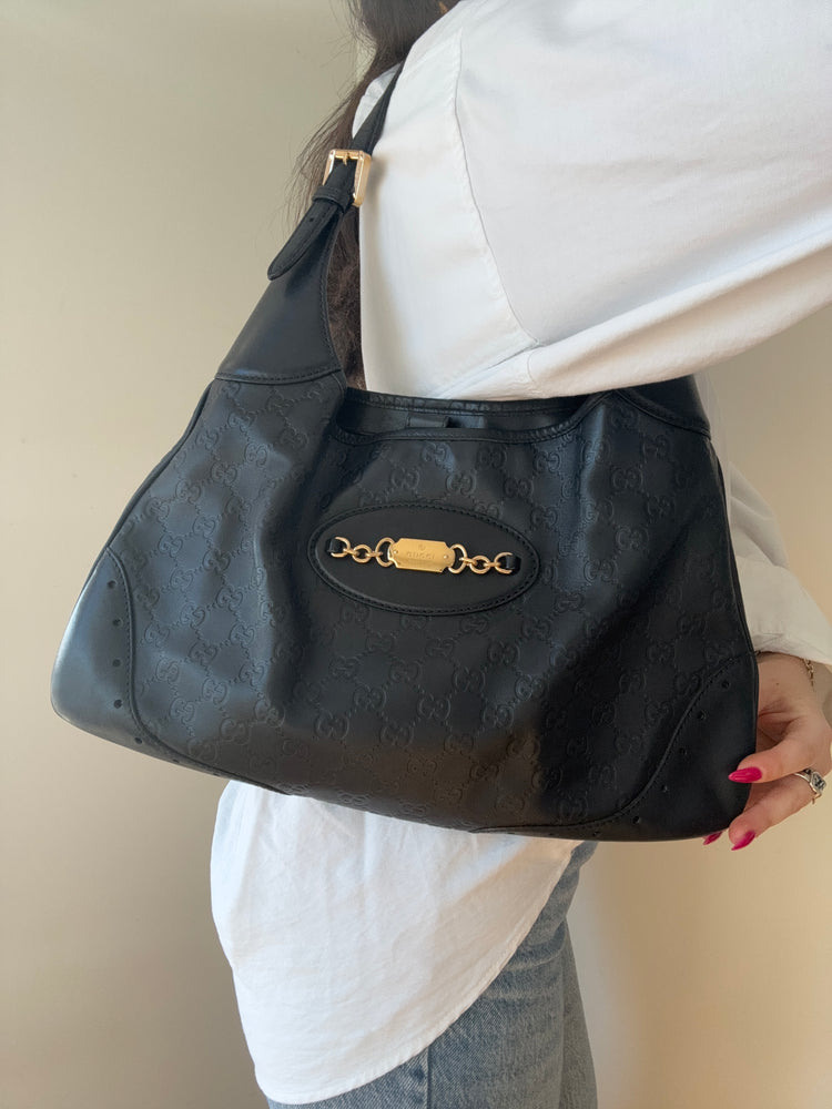 Vintage Gucci Black Leather Shoulder Bag