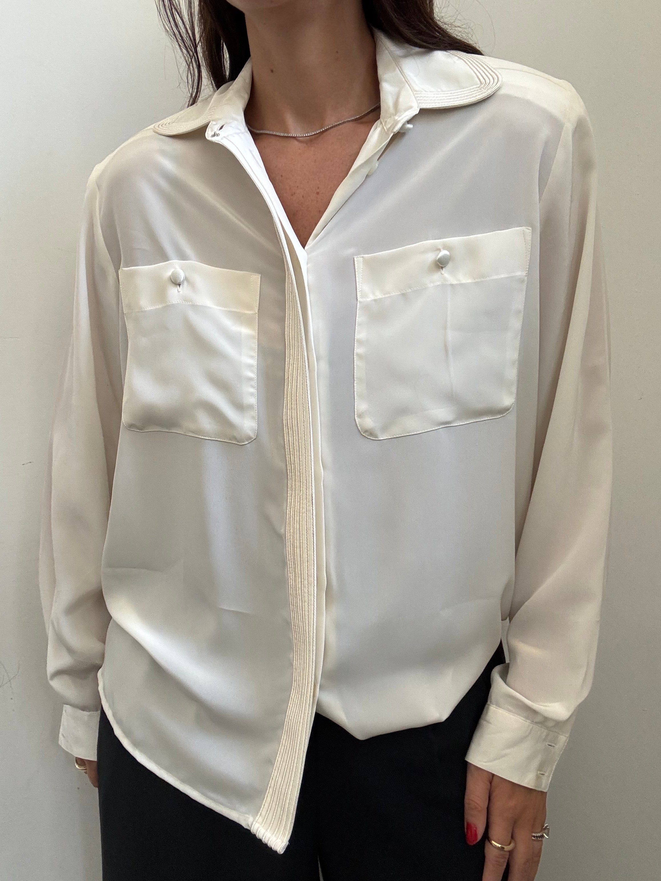Vintage Ivory Button-Down Panel Blouse Size Medium
